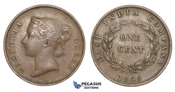 E11, Straits Settlements, Victoria, 1 Cent 1845, Nice!