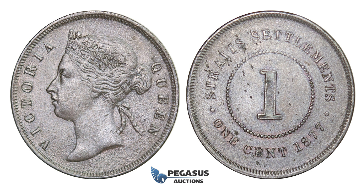 E12, Straits Settlements, Victoria, 1 Cent 1877, High Grade!