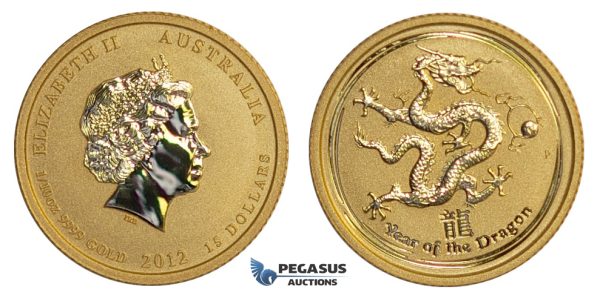 E61, Australia GOLD Lunar Dragon Proof 15 Dollar 1/10 Oz.999 Gold (Encapsulated)