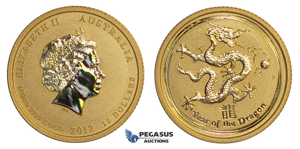 E61, Australia GOLD Lunar Dragon Proof 15 Dollar 1/10 Oz.999 Gold (Encapsulated)