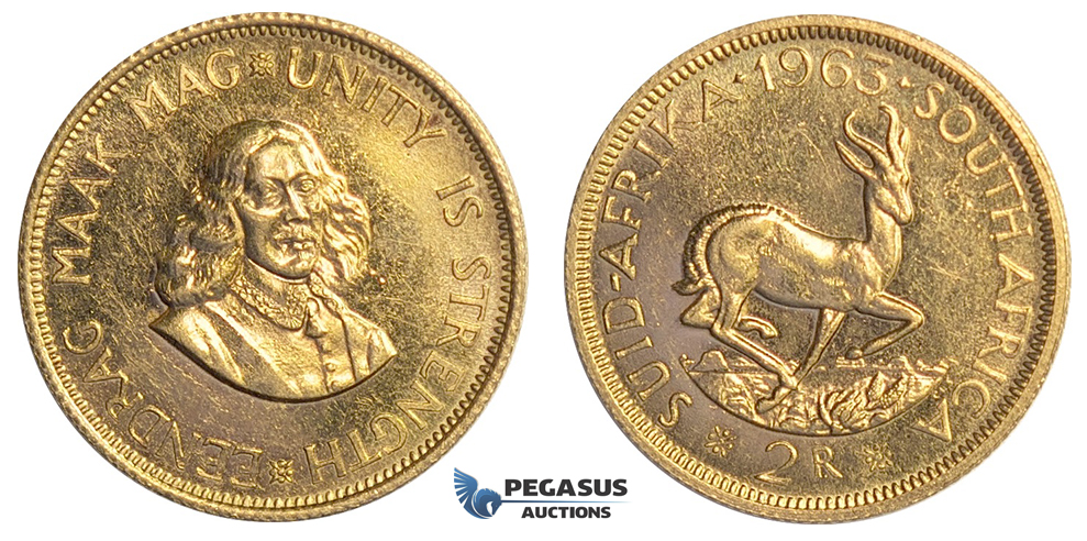 E64, South Africa, 2 Rand 1963 (7.988g.=0.2355 oz.) Ex. Proof (Scratches)