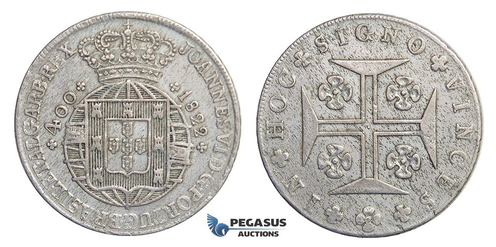 E76, Portugal, Joao VI, 400 Reis 1822, Lisbon, Silver, High Grade!