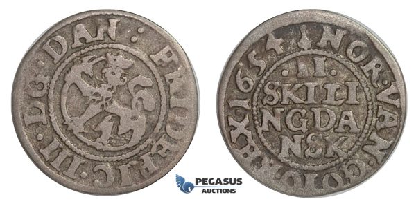 F04, Norway, Frederik III, 2 Skilling 1654, Silver (0.95g) Christiania, NM 208
