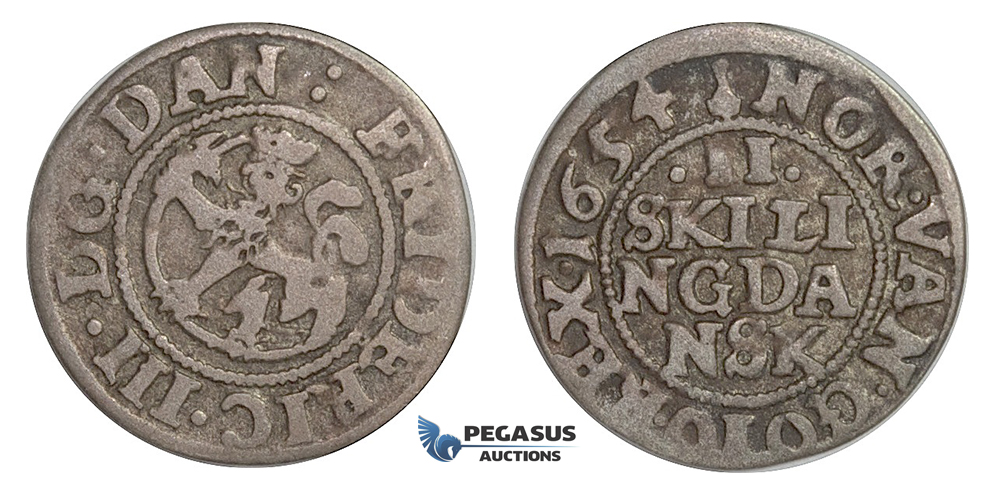 F04, Norway, Frederik III, 2 Skilling 1654, Silver (0.95g) Christiania, NM 208