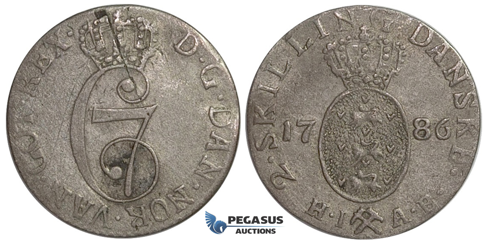 F09, Norway, Christian VII, 2 Skilling 1786-HIAB, Silver (1.22g) Nice