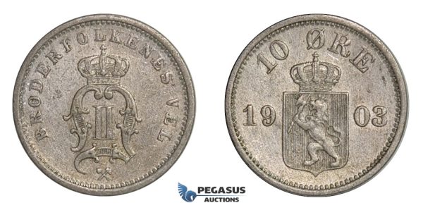 F12, Norway, Oscar II, 10 Øre 1903, Silver, NM 95, Nice