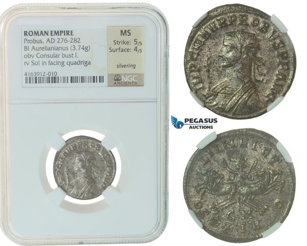 F43, Roman Empire, Probus (276-282 AD) Bi Aurelianianus (3.74g) Consular bust/Quadriga, NGC MS