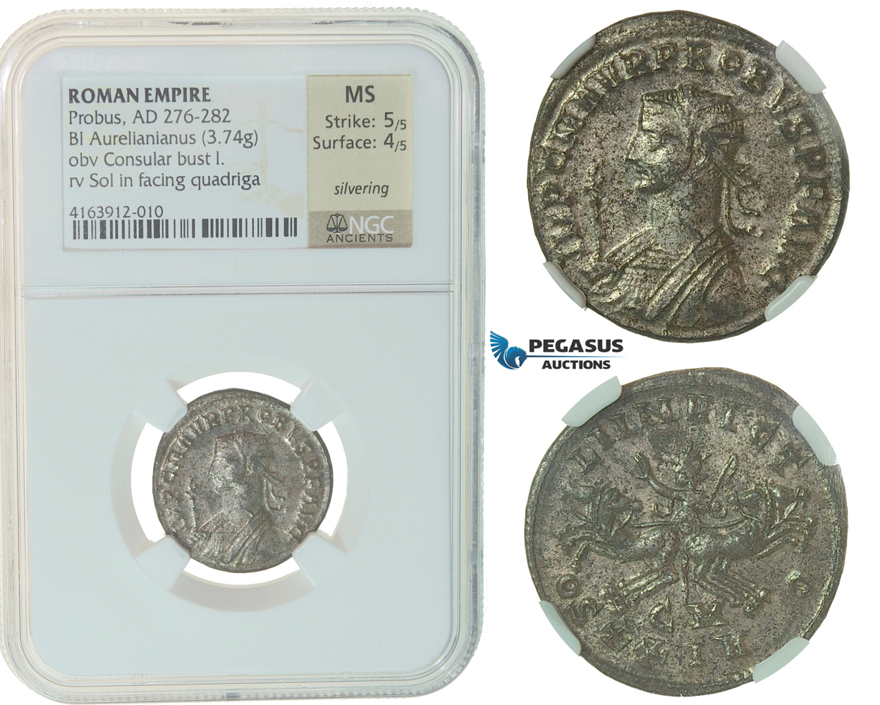 F43, Roman Empire, Probus (276-282 AD) Bi Aurelianianus (3.74g) Consular bust/Quadriga, NGC MS
