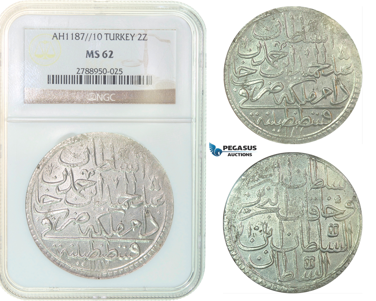 F82, Ottoman Empire, Turkey, Abdül Hamid I, 2 Zolota AH1187/10, Qustantiniya, NGC MS62
