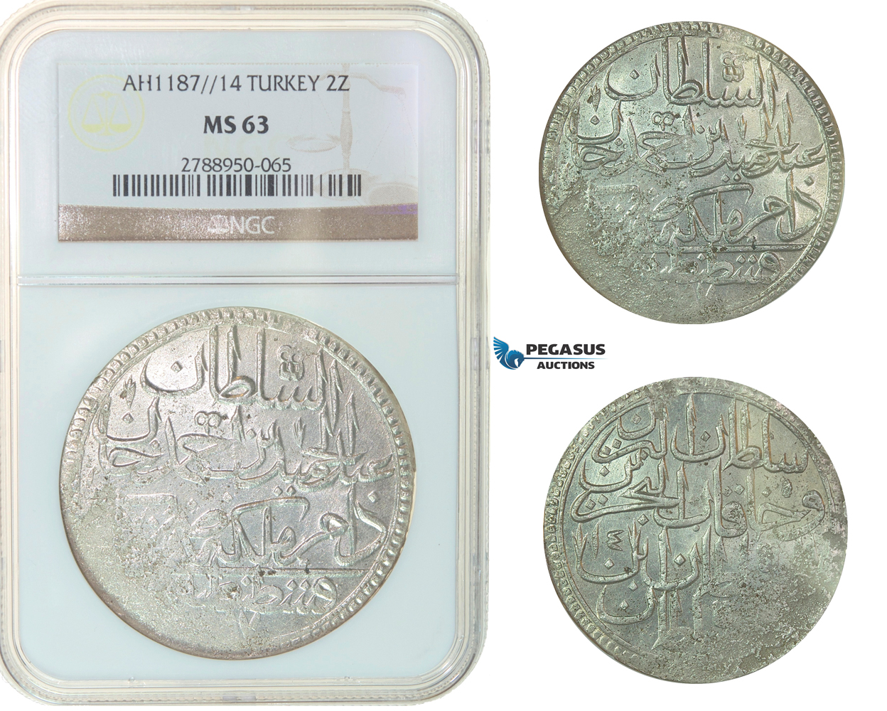 F83, Ottoman Empire, Turkey, Abdül Hamid I, 2 Zolota AH1187/14, Qustantiniya, NGC MS63
