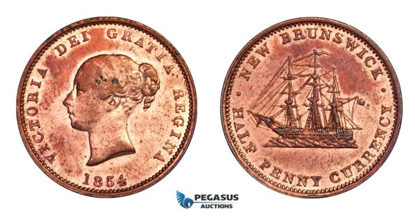 F89, Canada, New Brunswick, Victoria, 1/2 Penny Token 1854, Copper, High Grade (Cleaned)