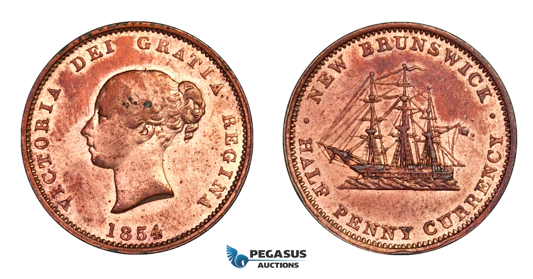 F89, Canada, New Brunswick, Victoria, 1/2 Penny Token 1854, Copper, High Grade (Cleaned)