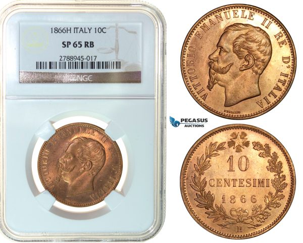 F99, Italy, Vittorio Emanuele II, 10 Centesimi 1866-H, Birmingham, NGC SP65RB