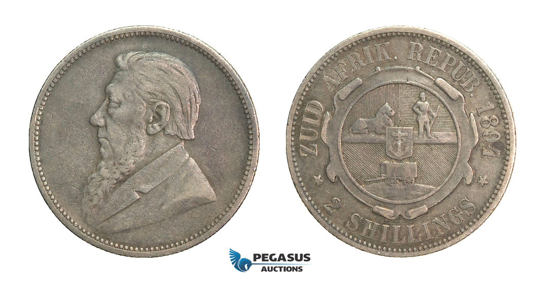 G36, South Africa (ZAR) 2 Shilling 1894, Silver, Nice & Uncleaned!