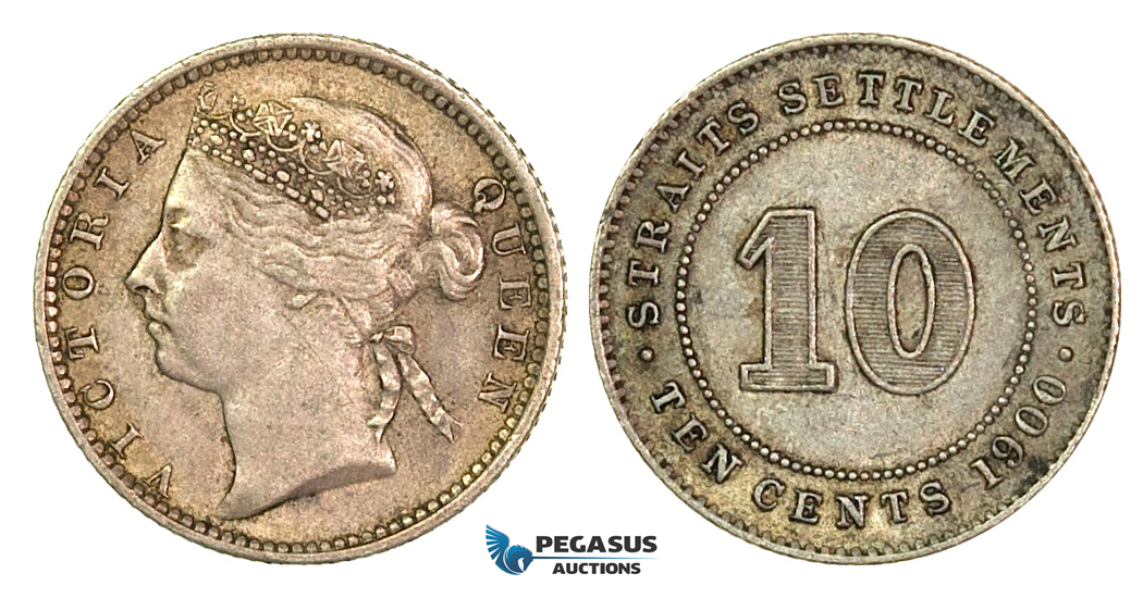 G40, Straits Settlements, Victoria, 10 Cents 1900, Silver, High Grade!