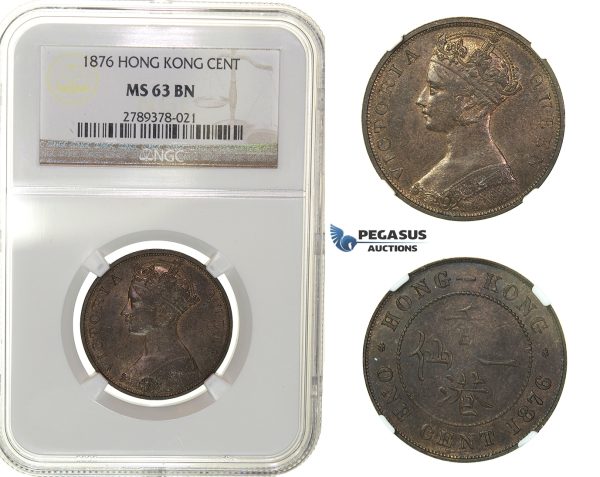 G69, Hong Kong, Victoria, 1 Cent 1876, NGC MS63BN (Pop 1/2)