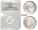 G70, East India Company, Victoria, 2 Annas 1841-C, Calcutta, Silver, NGC MS63