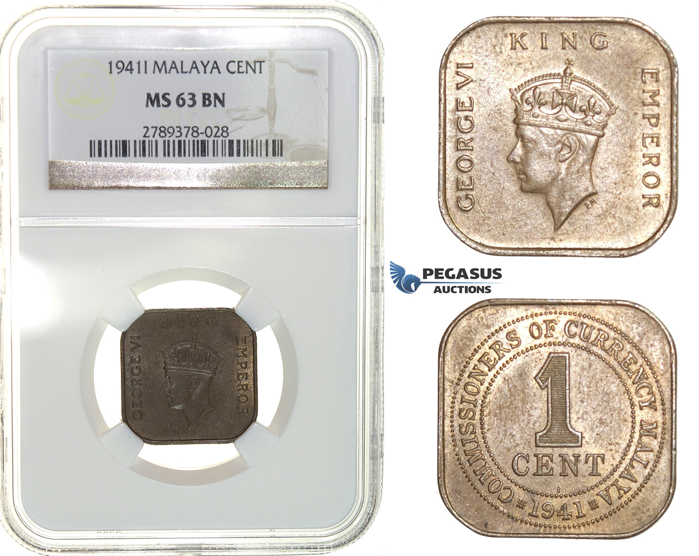 G76, Malaya, George VI, 1 Cent 1941-I, NGC MS63BN