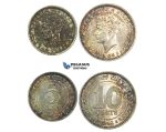G80, Malaya, George VI, 5 & 10 Cents 1941, Silver, Both in Br. UNC with Rainbow toning!