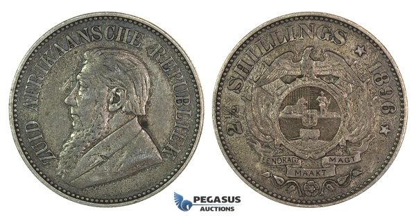 H05, South Africa (ZAR) 2 1/2 Shillings 1896, Dark Toning! Uncleaned!