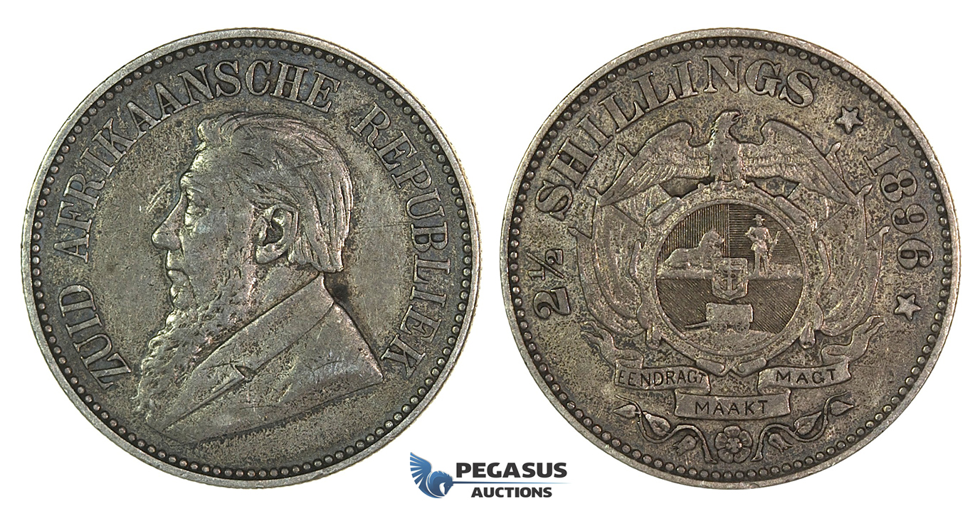 H05, South Africa (ZAR) 2 1/2 Shillings 1896, Dark Toning! Uncleaned!