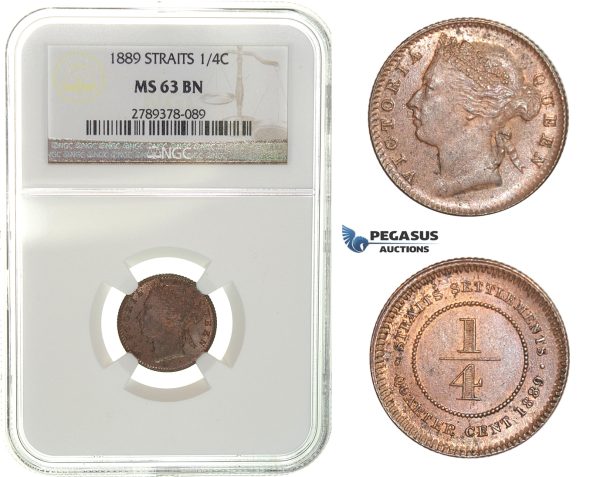 H07, Straits Settlements, Victoria, 1/4 Cent 1889, NGC MS63BN