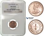 H08, Straits Settlements, George V, 1/4 Cent 1916, NGC MS64RB