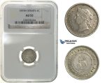 H09, Straits Settlements, Victoria, 5 Cents 1879-H, Heaton, NGC AU55, Rare!