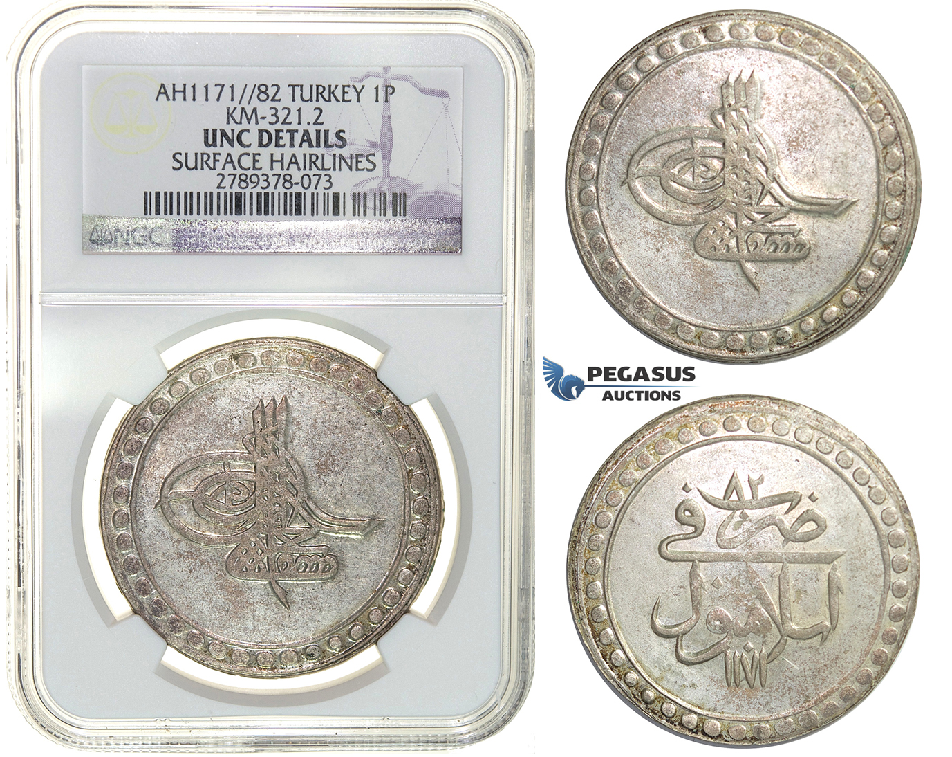 H15, Ottoman Empire, Turkey, Mustafa III, Piastre AH1171/82, Islambul, NGC UNC Det.