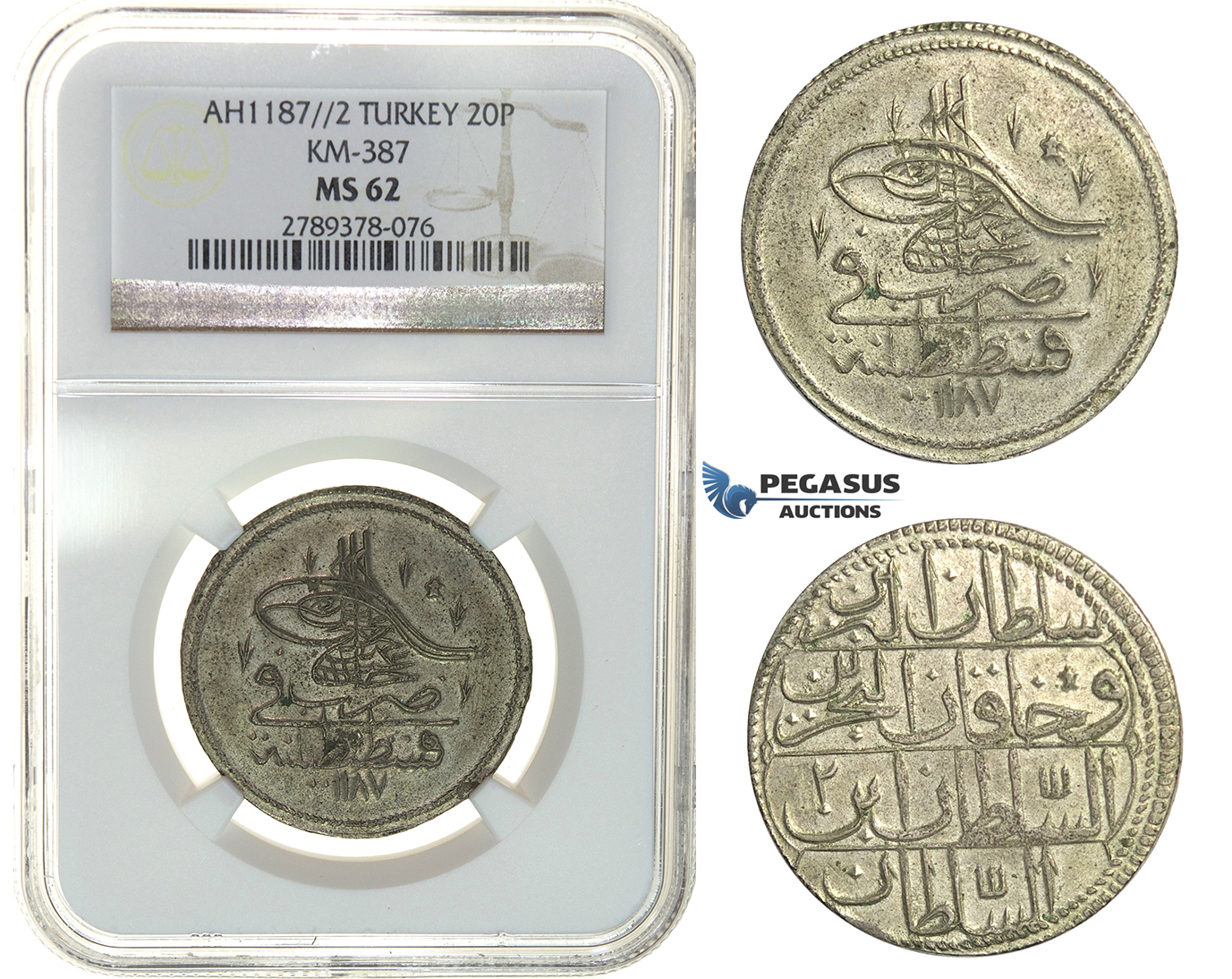 H17, Ottoman Empire, Turkey, Abdülhamid I, 20 Para AH1187/2, Qustantiniya, NGC MS62, Rare!