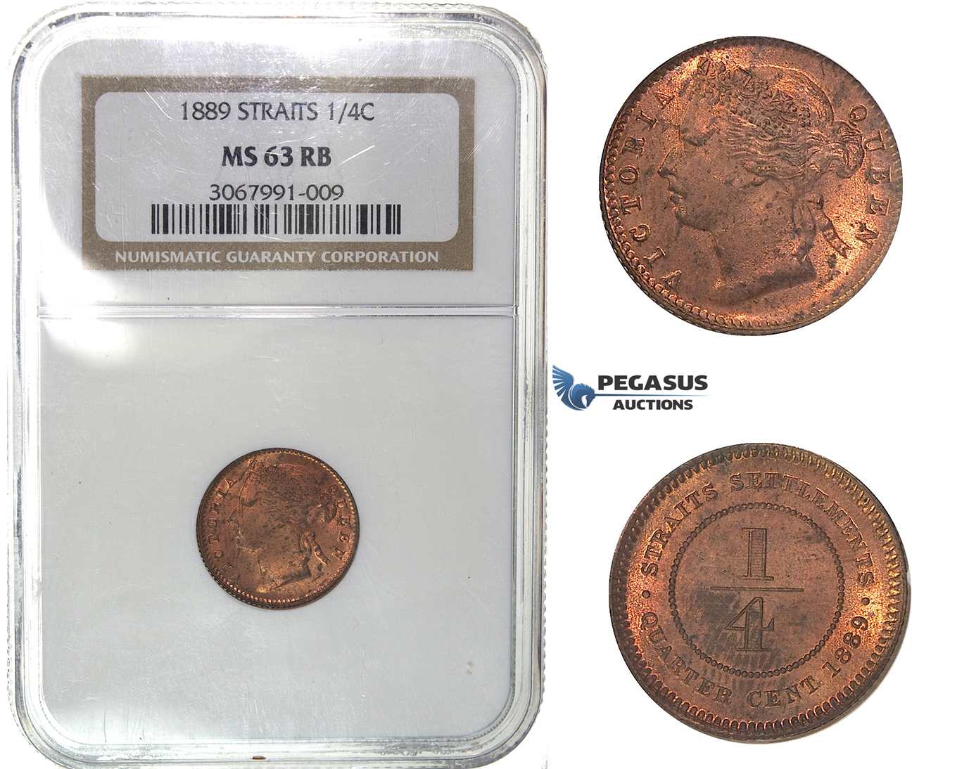 H32, Straits Settlements, Victoria, 1/4 Cent 1889, NGC MS63RB