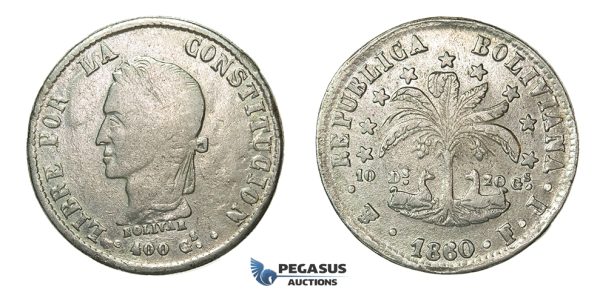 H39, Bolivia, 8 Soles 1860 PTS/FJ, Potosi, Silver