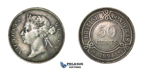 H40, British Honduras, Victoria, 50 Cents 1894, Silver, Dark Toning!