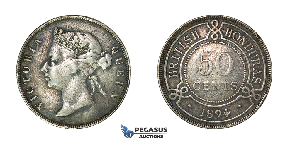 H40, British Honduras, Victoria, 50 Cents 1894, Silver, Dark Toning!