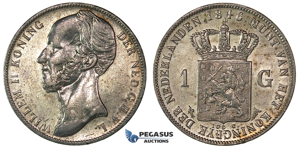 H49, Netherlands, Willem II, Gulden 1846, Lis, Silver, Mint Lustre, High Grade!