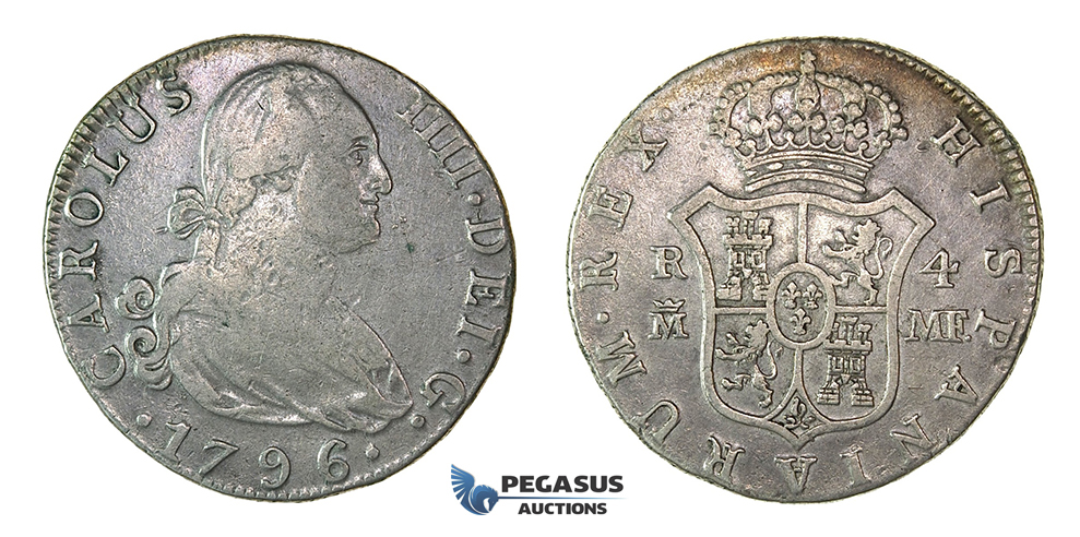 H58, Spain, Charles IV, 4 Reales 1796 M/MF, Madrid, Silver, Nice coin!