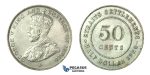 H63, Straits Settlements, George V, 50 Cents 1920, Silver, High Grade!