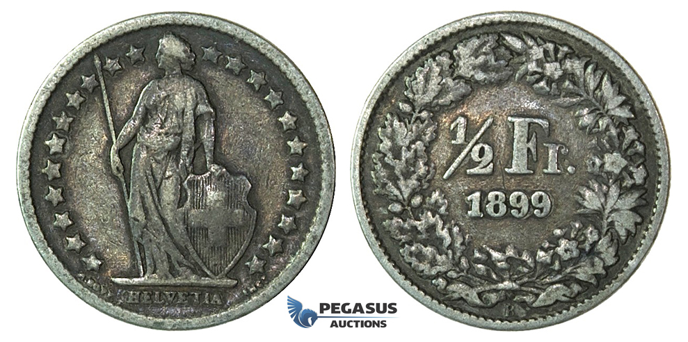 H65, Switzerland, 1/2 Franc 1899-B, Bern, Silver, Nice!
