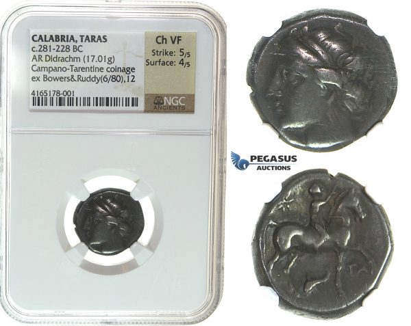 I28, Italy, Calabria, Tarentum, AR Nomos (6.94 g), Campano-Tarentine Series (ca. 281-228 BC) NGC Ch VF