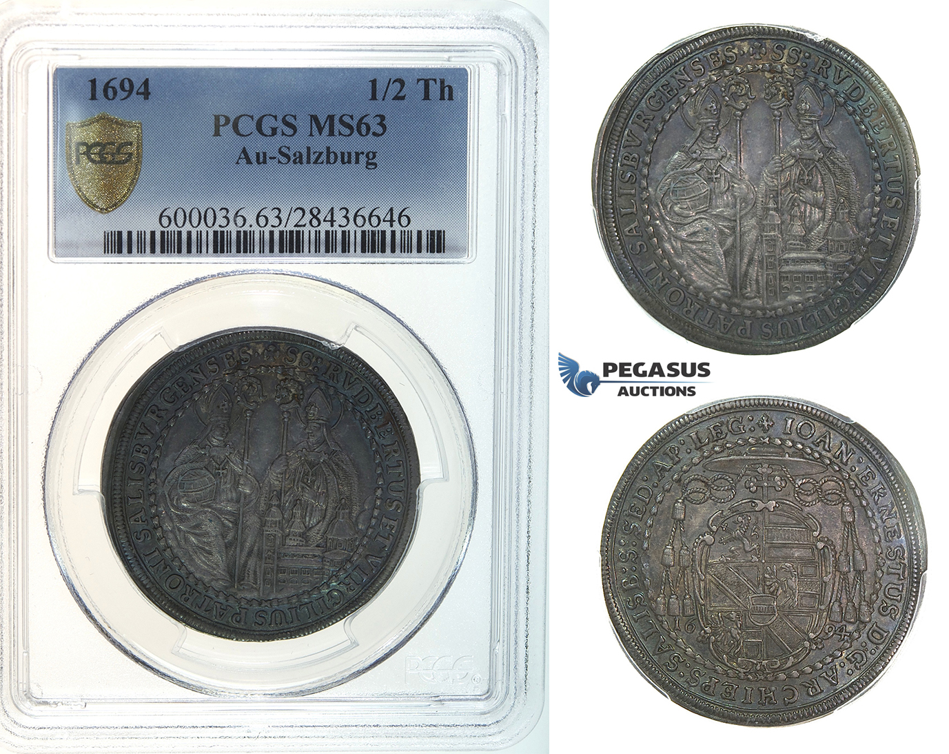 I33, Austria, Salzburg, Johann Ernst, 1/2 Taler 1694, Silver, PCGS MS63