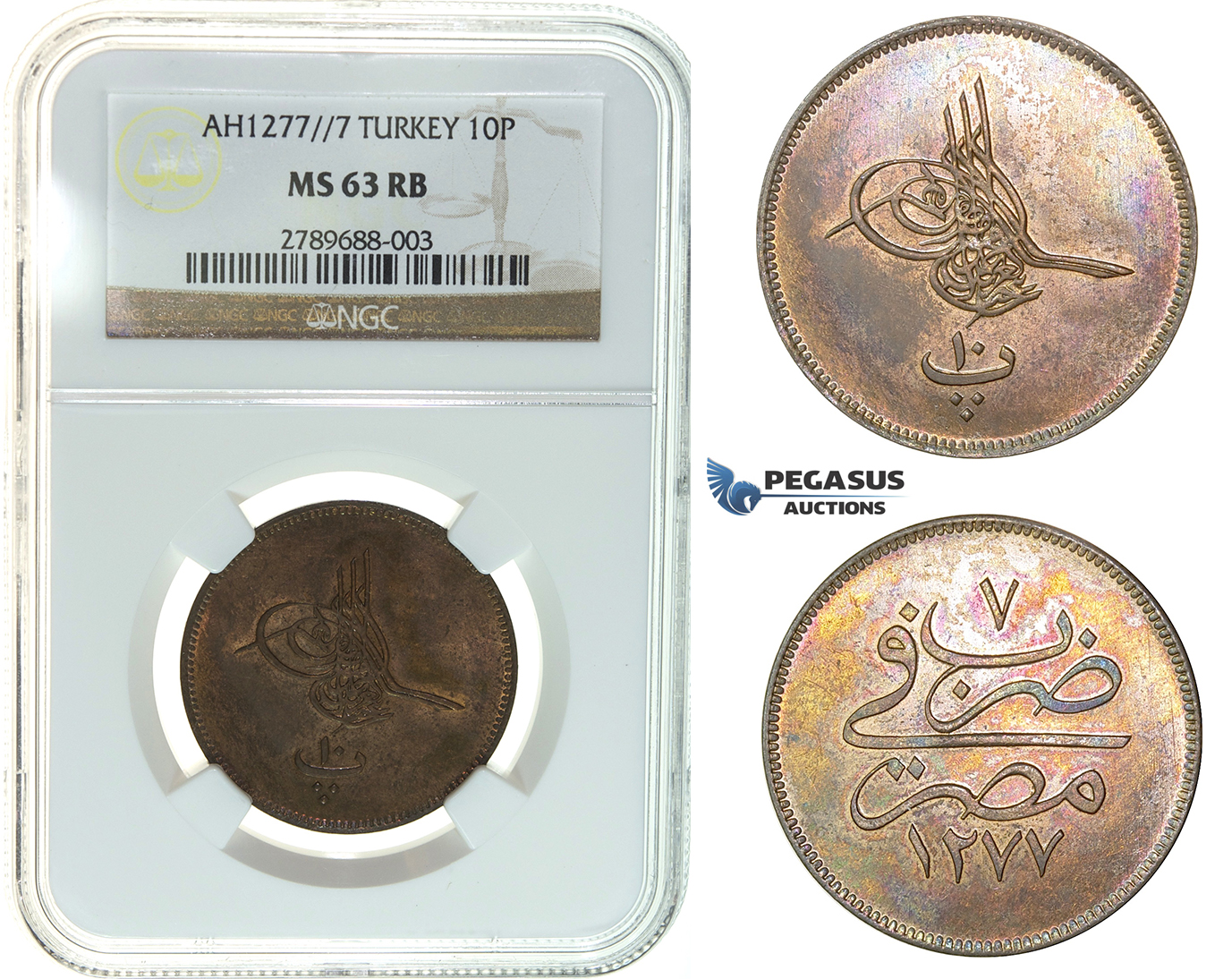 I38, Ottoman Empire, Egypt, Abdülaziz, 10 Para AH1277/7, Misr, NGC MS63RB