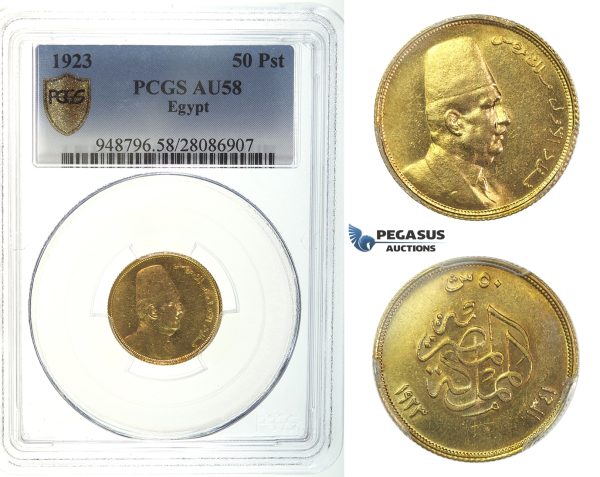 I41, Egypt, Fuad, 50 Piastres 1923, Gold, PCGS AU58