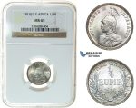 I45, German East Africa (DOA) Wilhelm II, 1/4 Rupie 1914-J, Hamburg, Silver, NGC MS65 (Pop 1/1) Rare!