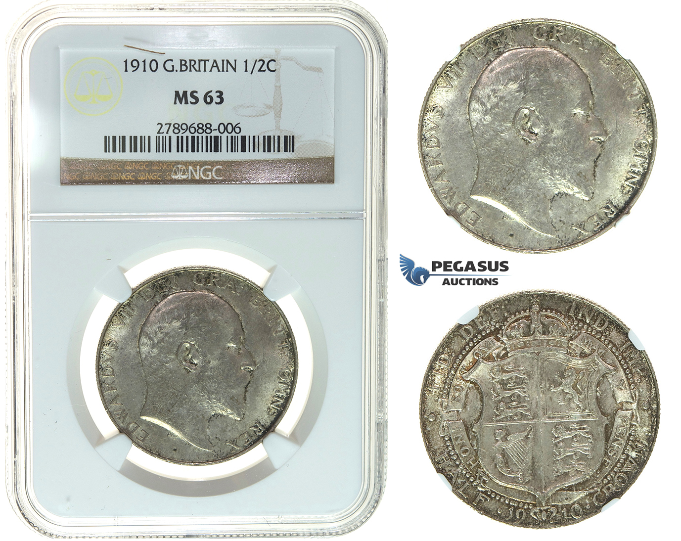 I47, Great Britain, Edward VII, 1/2 Crown 1910, Silver, NGC MS63