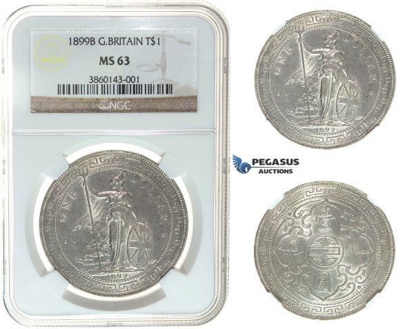 I49, Great Britain, Trade Dollar 1899-B, Bombay, Silver, NGC MS63
