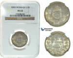 I55, Mombasa, 1/2 Rupee 1890-H, Heaton, Silver, NGC MS63