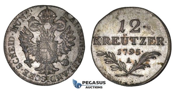I93, Austria, Francisc II, 12 Kreuzer 1795-A, Vienna, Silver, High Grade!