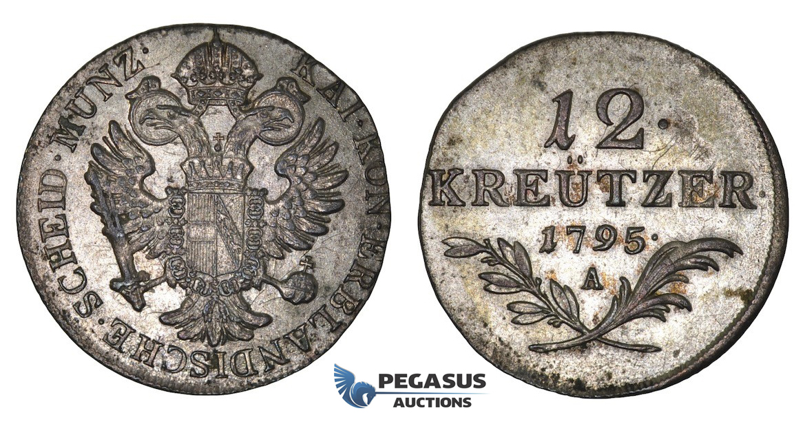 I93, Austria, Francisc II, 12 Kreuzer 1795-A, Vienna, Silver, High Grade!