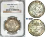 J07, Hungary, Franz Joseph, 5 Korona 1908-KB, Kremnitz, Silver NGC MS63
