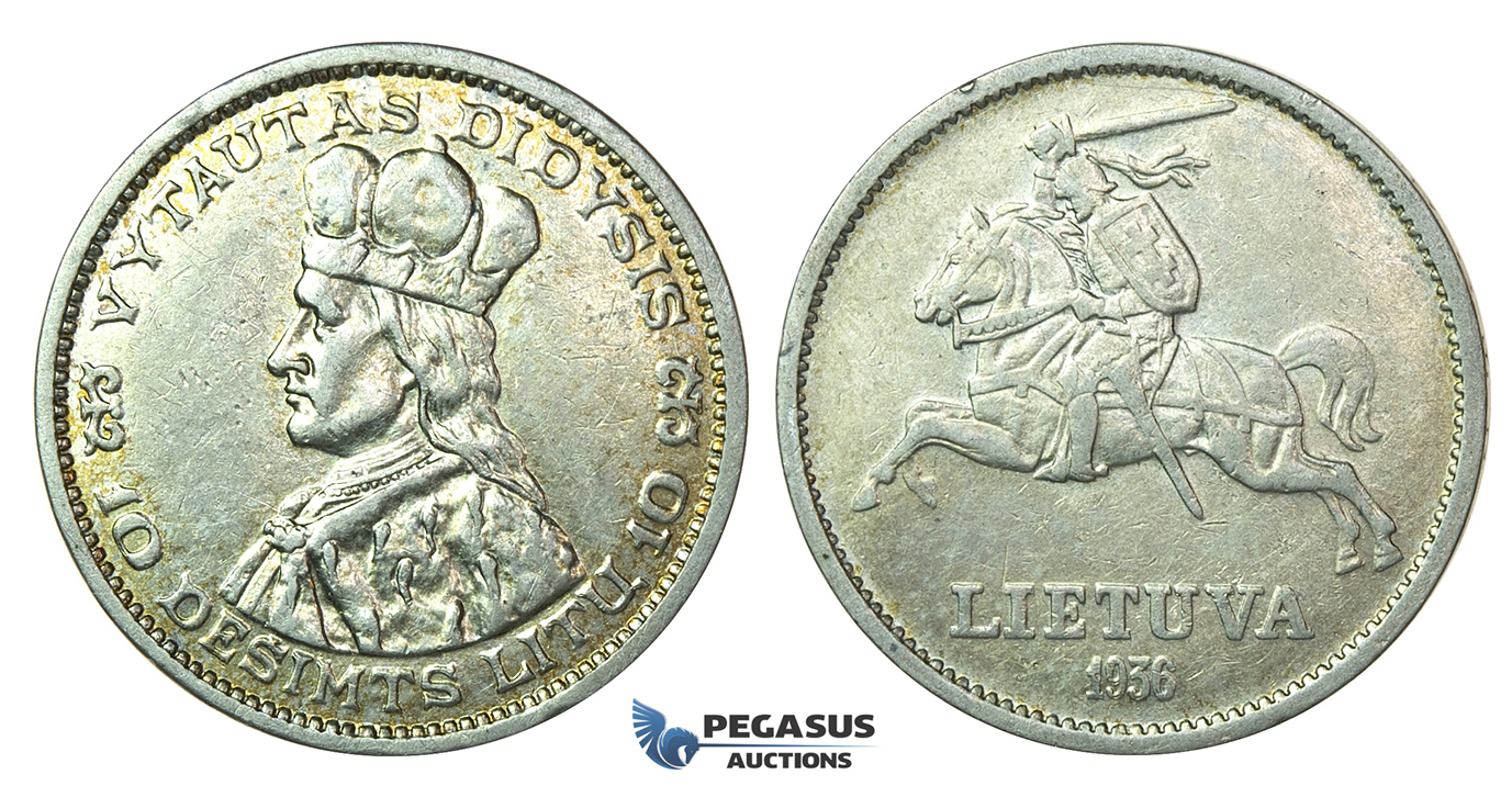 J09, Lithuania, 10 Litu 1936, Silver